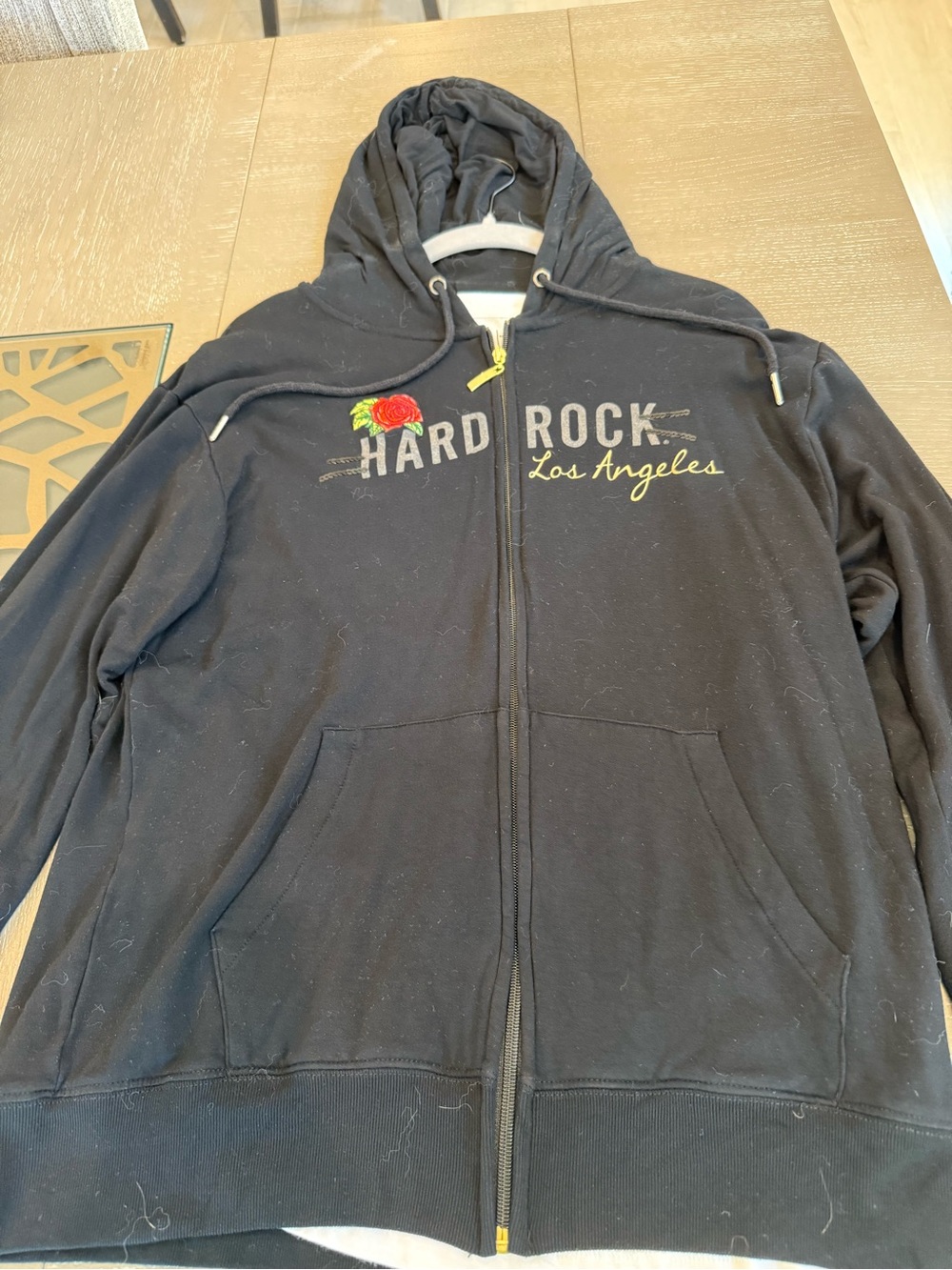 Hard Rock Cafe Los Angeles Black Zip-Up Hoodie with Red Rose